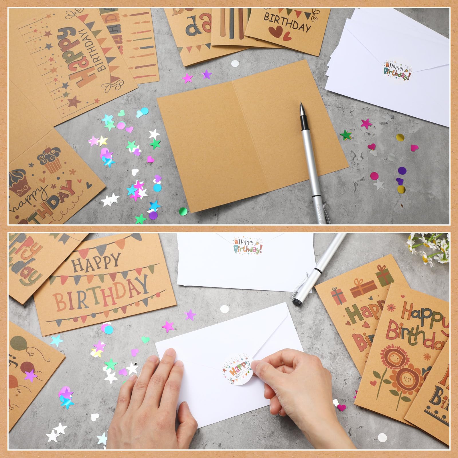 Harloon Lot de 100 cartes d'anniversaire assorties en vrac avec enveloppes vierges et autocollants de 10,2 x 15,2 cm, cartes d'anniversaire vierges pour hommes, femmes, adultes, enfants, 20 styles