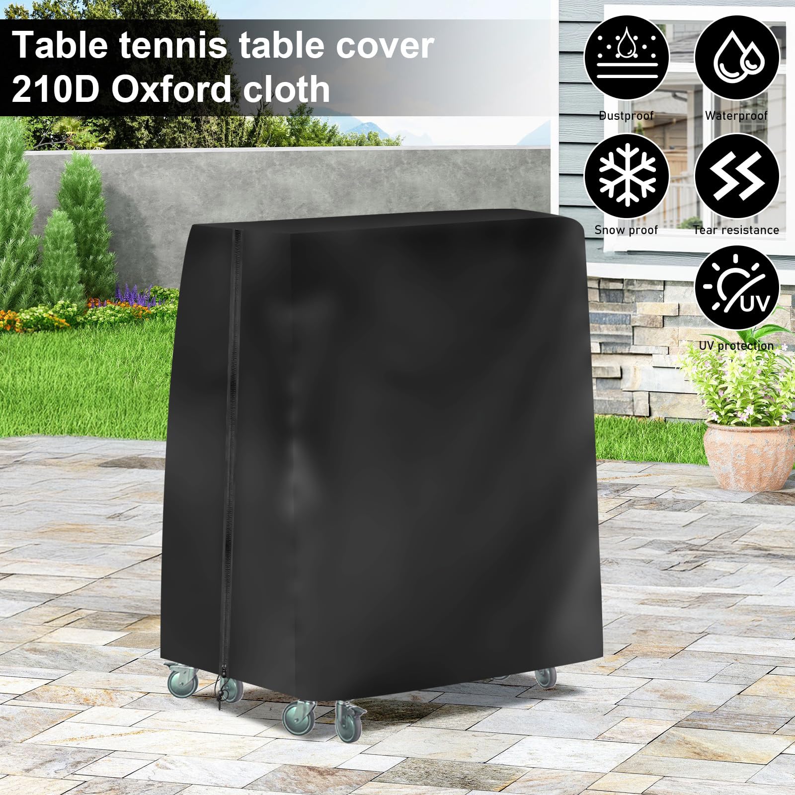 Funda impermeable para mesa de ping pong 185x165x70 cm Oxford resistente UV viento desgarros interior exterior