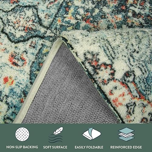 Miniatura 190 de Lahome Alfombra bohemia con medallón floral de 3 x 5 pies, suave, impresa, para baño, cocina, entrada, vestíbulo, vintage, antideslizante, lavable