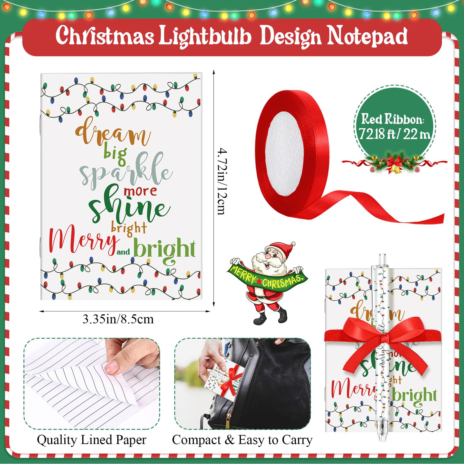 Sayglossy 24 Sets Weihnachtslichter, Partygeschenke, Taschennotizbücher mit Kugelschreiber, inspirierende Geschenke für Kollegen, Mitarbeiter, Lehrer, Freunde, Bürobedarf