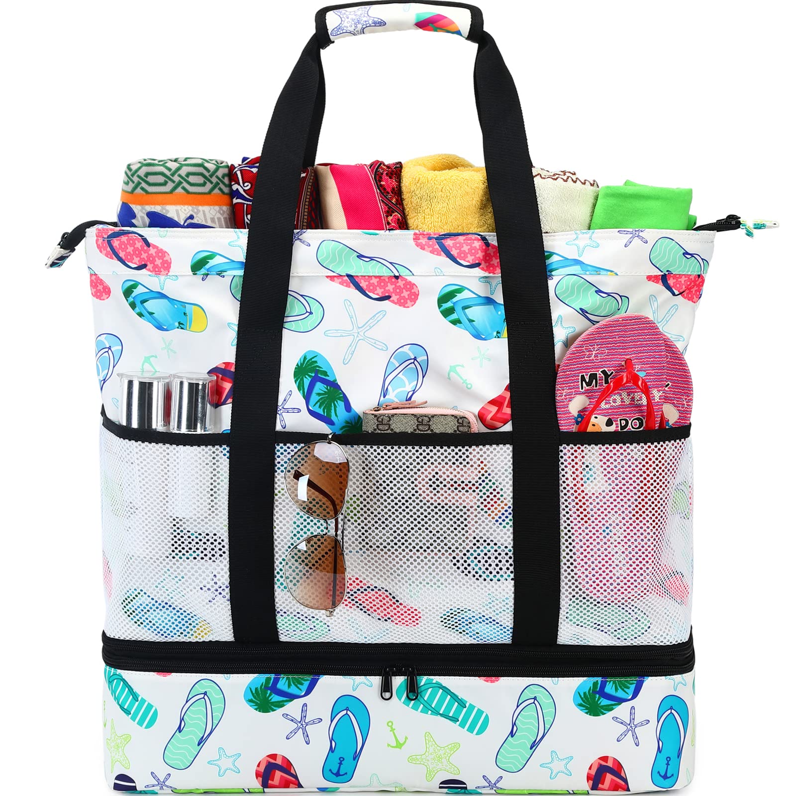 DSIUE Beach Bags with Cooler - Waterproof Sandproof Tote for Women - Large Pool Gym Travel Bag