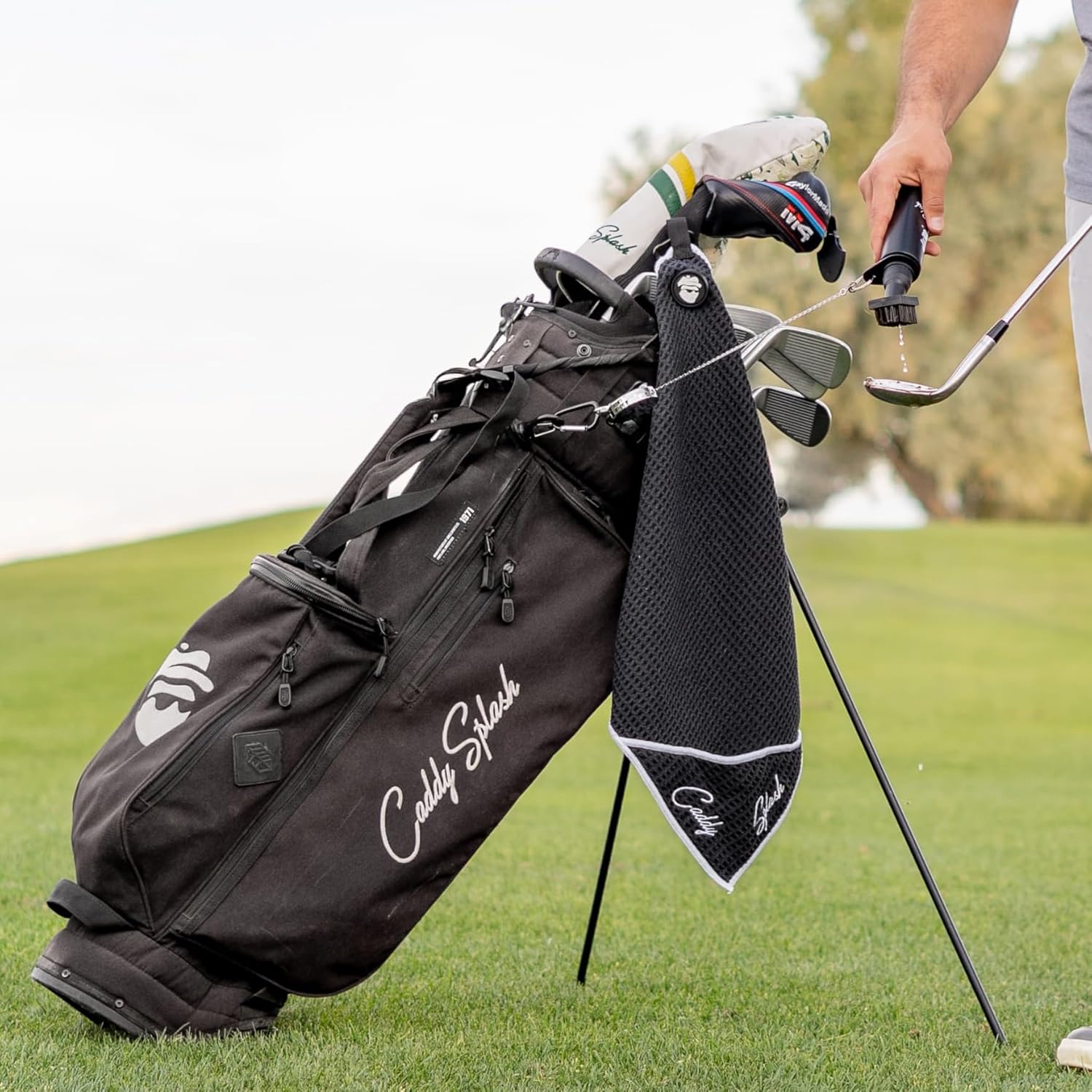 Original Golf Club Water Brush +Golf Pocket Mag Towel - Black Bundle