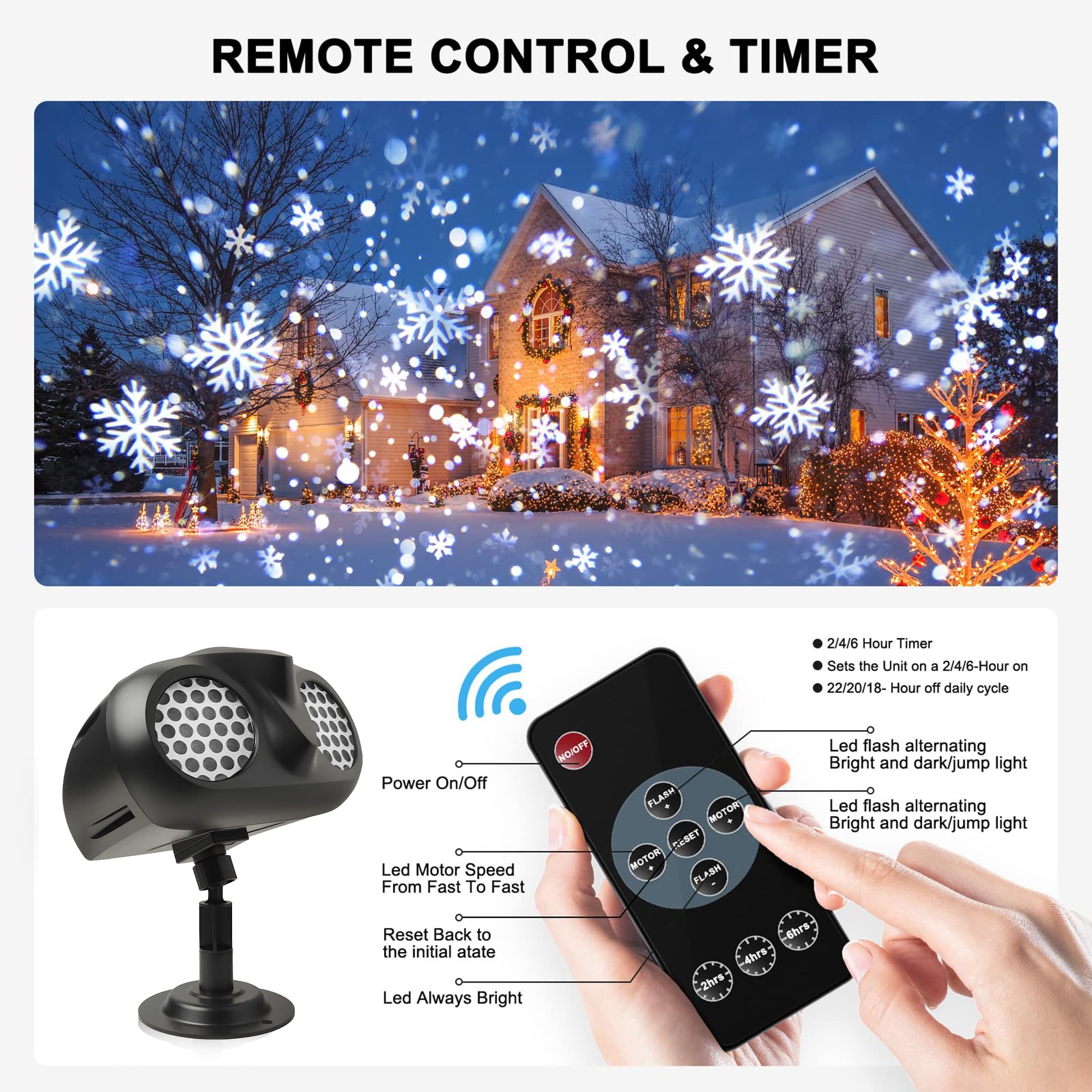 Outdoor Schneeflocke Projektor Lichter, IP65 Weihnachten Schnee Projektor, Rotierende Dynamische Schneelandschaft Projektionslampe mit Fernbedienung, für Halloween, Weihnachten, Neujahr, Partys