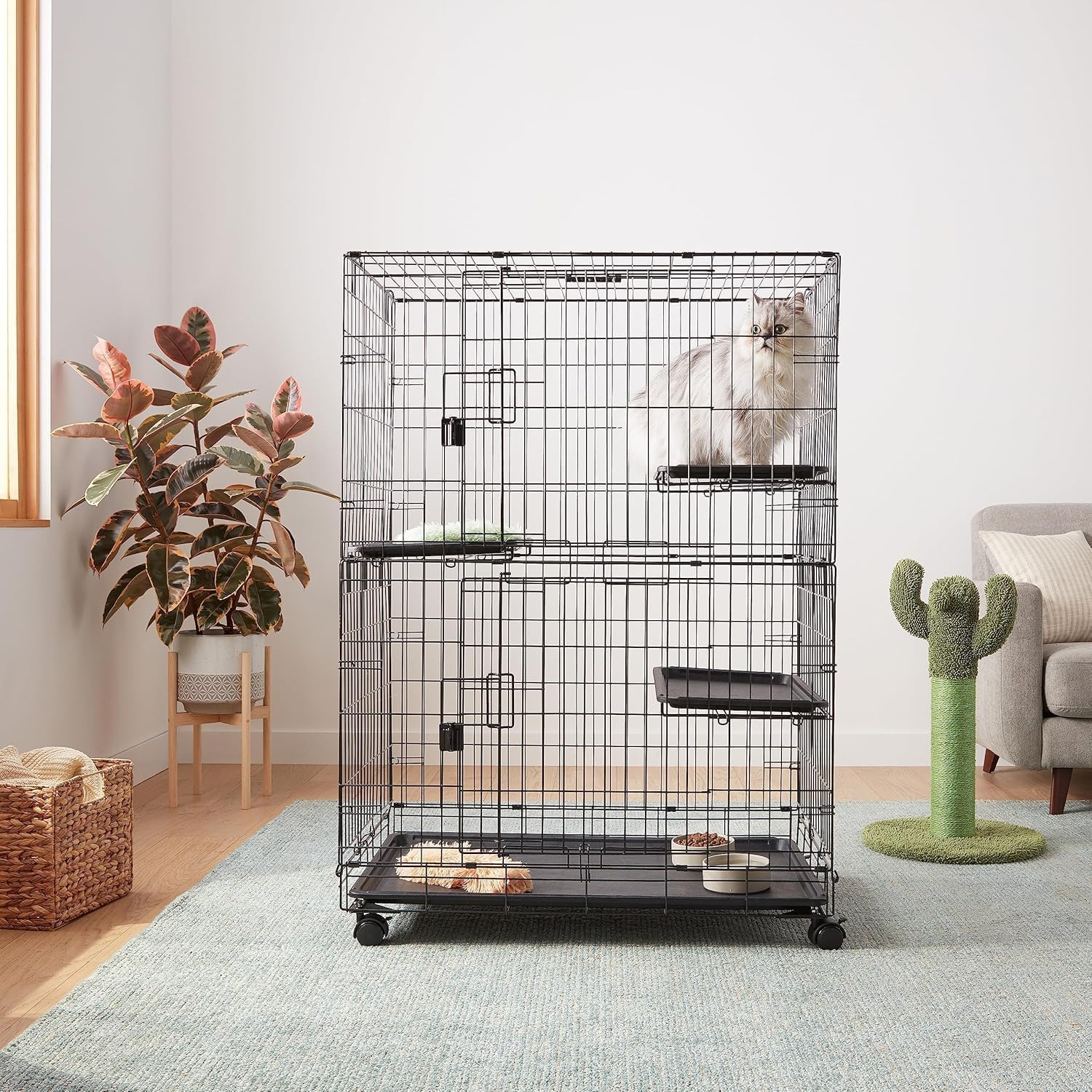 Amazonベーシック　猫ケージ　大型 3段　折り畳み式 Amazon.co.jp: 猫ケージ 大型 3段 91×57×129cm 折り畳み式 ブラック
