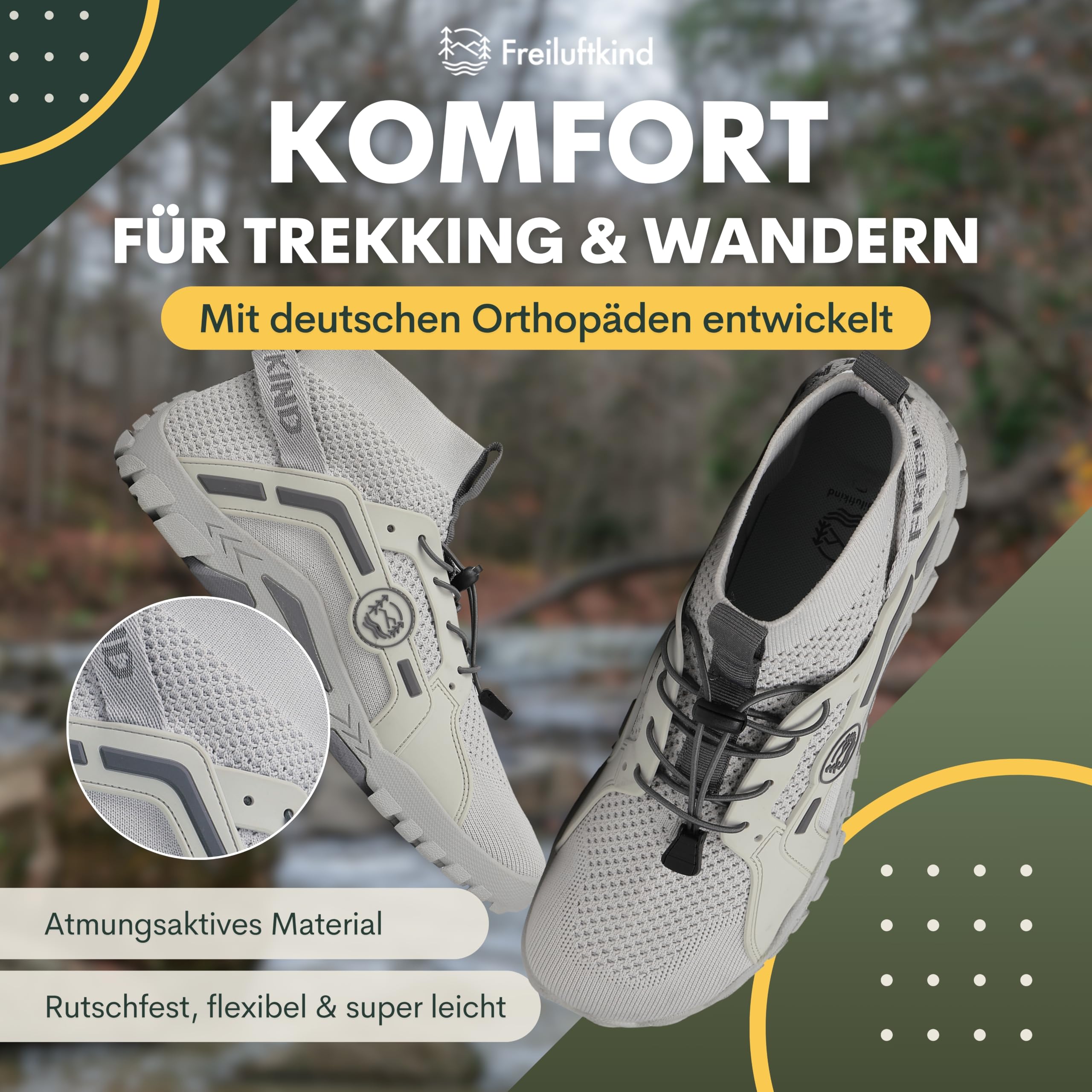 Freiluftkind® Tarka Barfußschuhe Herren Damen mit Trekking-Sohle – Mit Deutschen Orthopäden entwickelt – Nullabsatz, breite Zehenbox und Slip-In Stretch für Wandern, Outdoor und Alltag