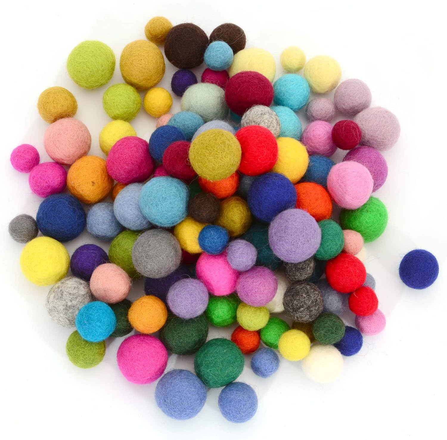 Glaciart One Felt Pom Poms, Wool Balls (160 Pcs) 4 Sizes: 1 cm, 1.5 cm, 2 cm & 2.5 cm, Handmade Felted 40 Color (Red, Pink, Blue, Yellow, White, Pastel & More),Bulk Small Puff for Felting & Garland