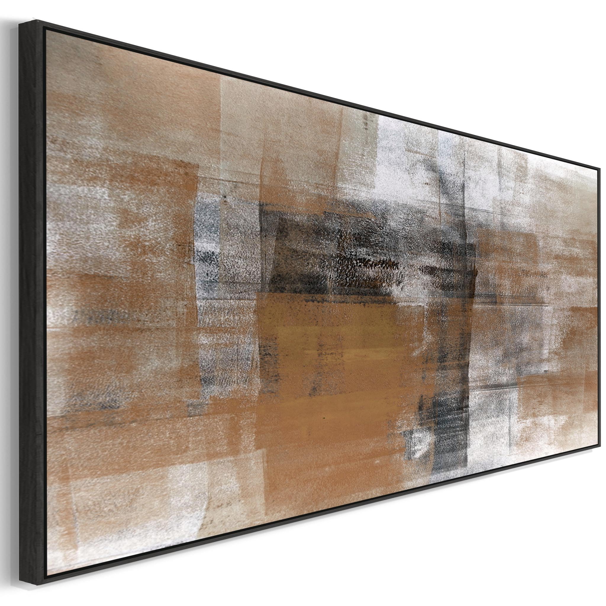 Wallfillers Long Wide Horizontal Framed Wall Art Print - Over Bed Couch Sofa - Panoramic Canvas - Orange Abstract Picture - L - XL - XXL (Orange 2, 153 x 67cm - BLACK Frame XXL)