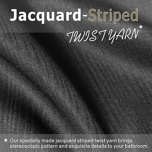 Miniatura 4 de Cortina de ducha de tela negra para baño cortinas de ducha de tela lavable impermeables de estilo lino, lujo de hotel, textura a rayas, diseño