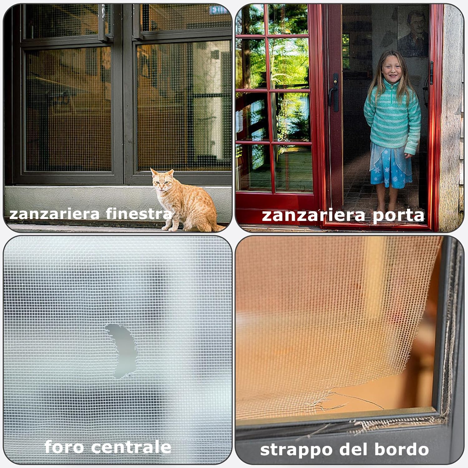 Secopad Kit di riparazione per finestre e porte a rete, 3 misure, 14 fogli, colore grigio/nero, nastro adesivo in fibra di vetro resistente