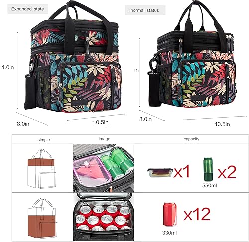 Miniatura 10 de MOV COMPRA Lonchera para mujeres y hombres, lonchera de doble cubierta, bolsas de almuerzo grandes expandibles, lonchera a prueba de fugas, bolsa