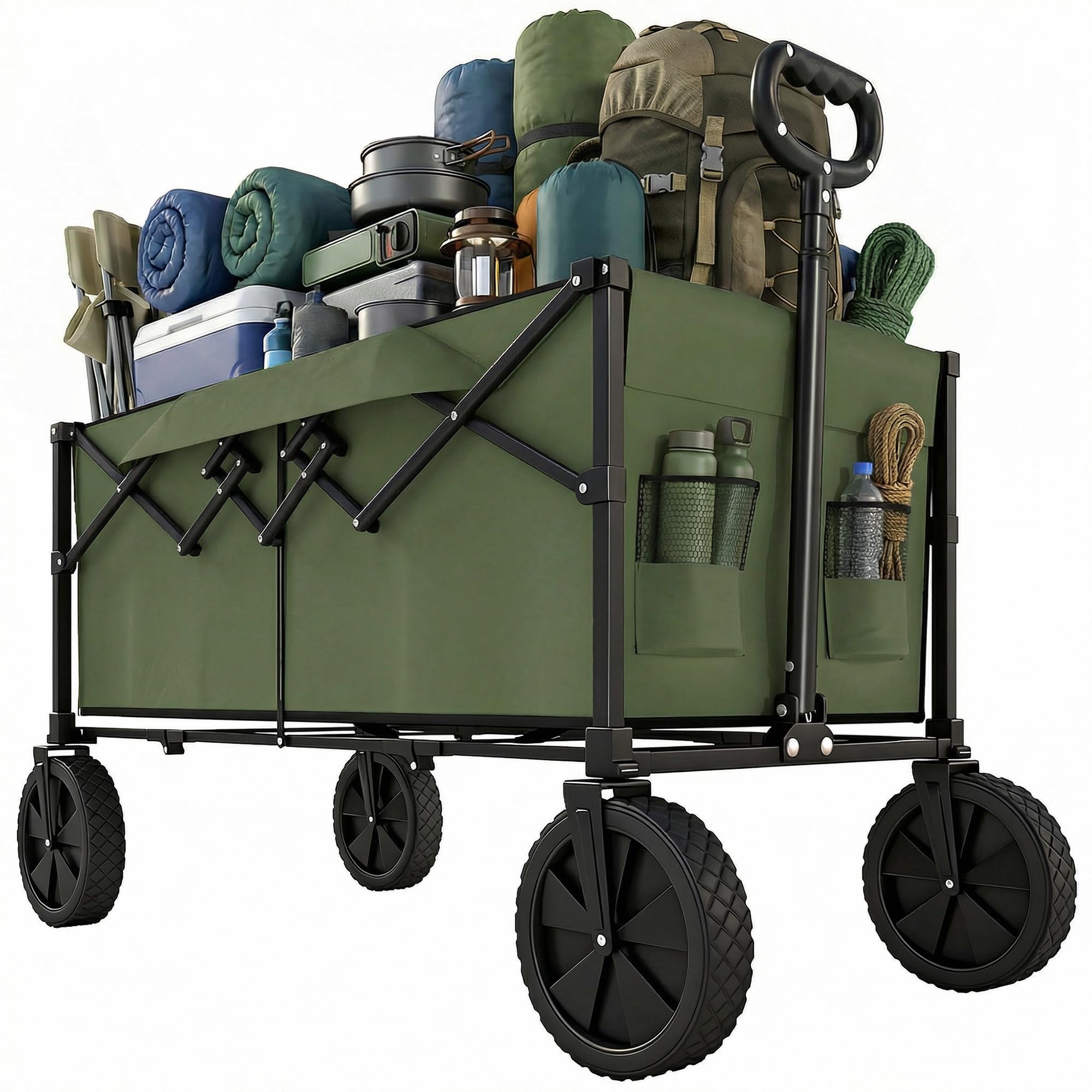 Outsunny 95L Foldable Festival Trolley On Wheels, Dark Green