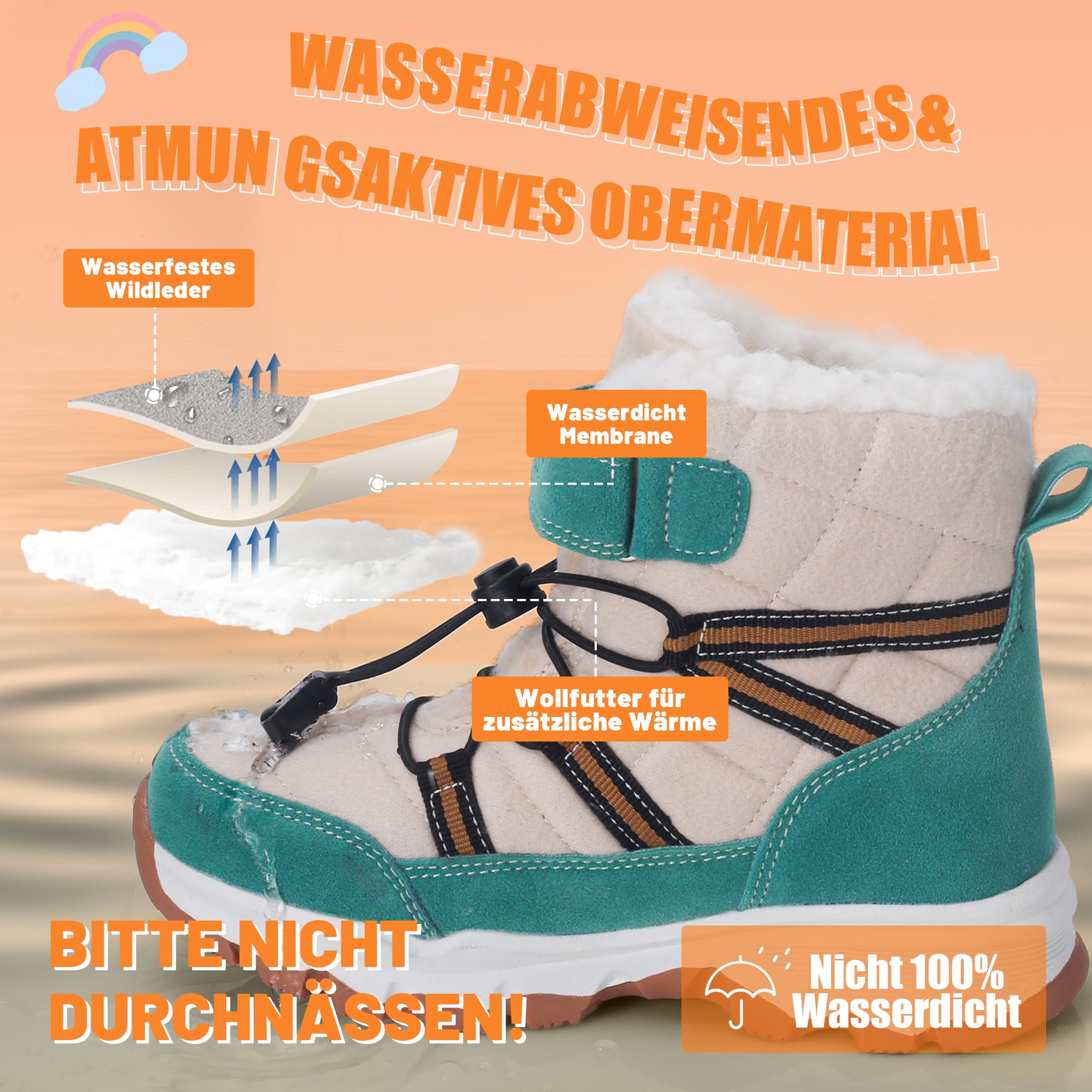 Stivali da Neve Bambini Scarpe Invernali di Lana Calde Antiscivolo Traspirante Escursionismo Scarponi da Ragazzi