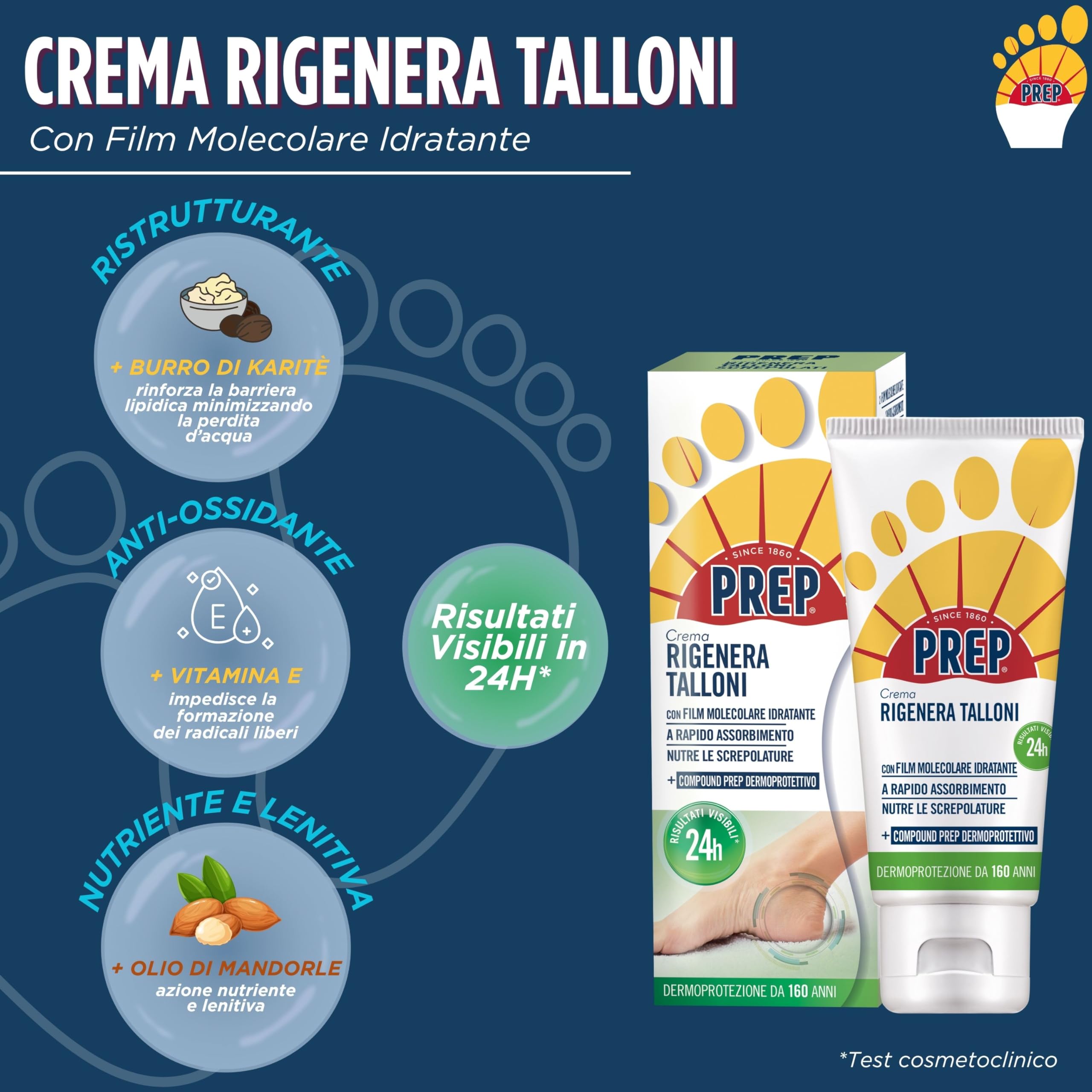 Prep, Crema Rigenera Talloni, Crema Idratante per Talloni Screpolati, Ammorbidisce e Nutre la Pelle, a Base di Burro di Karitè, Pantenolo e Vitamina E, Assorbimento Rapido, Formato 75 ml