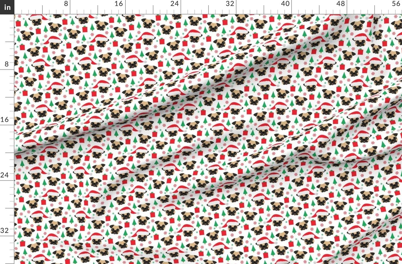 Spoonflower Fabric - Pug Christmas Dogs Snowflake Puppy Winter Printed on Organic Cotton Sateen Fabric by The Yard - Sewing Quilting Apparel Home Decor
