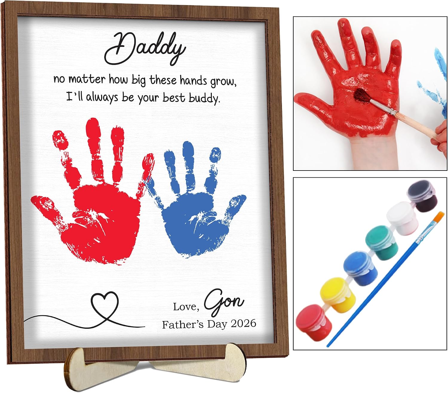 Personalized Handprint Wooden Sign for Mom Dad Grandma Nana, DIY Kids Handprint Frame with Paints, Art Craft Family Keepsake, Mothers Fathers Day Birthday Gift for New Parents, Friends, Home Decor