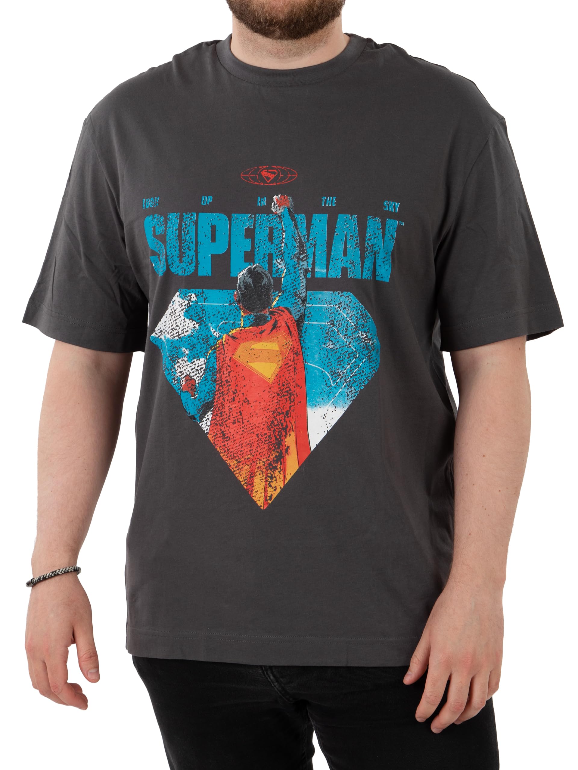 DC Comics Superman T Shirt, Cotton Mens T Shirt for Summer, Super Man Mens T-Shirts, Grey Size Medium