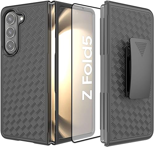 Ailiber Funda para Samsung Galaxy Z Fold5, Galaxy Z Fold 5 con protector de pantalla, clip giratorio para cinturón, soporte de soporte, carcasa