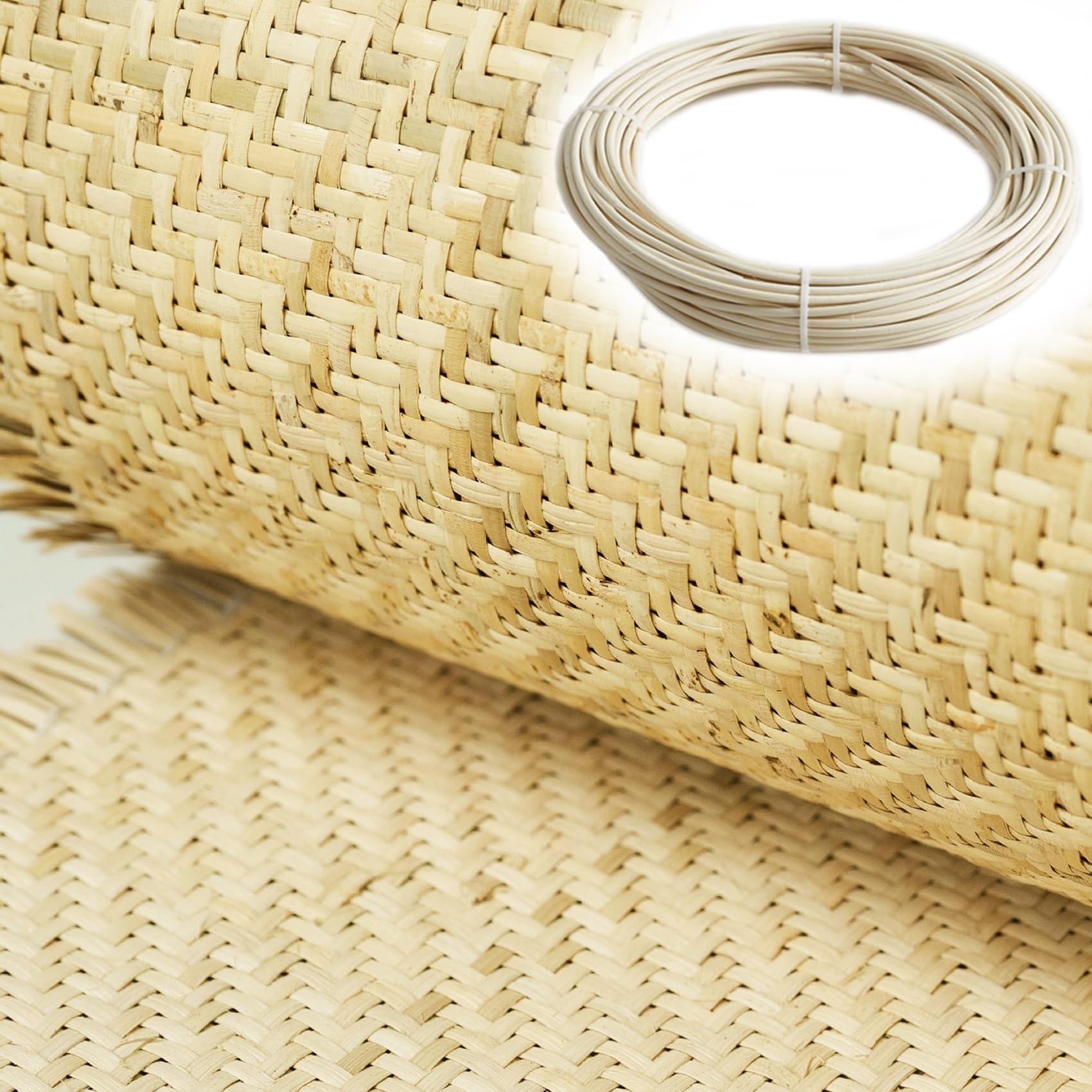 RIBLOR Natural Rattan Cane Webbing Roll, 50cm Width, Rattan Sheet Roll, Cane Material Woven Mesh Fabric for Caning Projects Furniture Chair Cabinet Ceiling(17.7x98inch)
