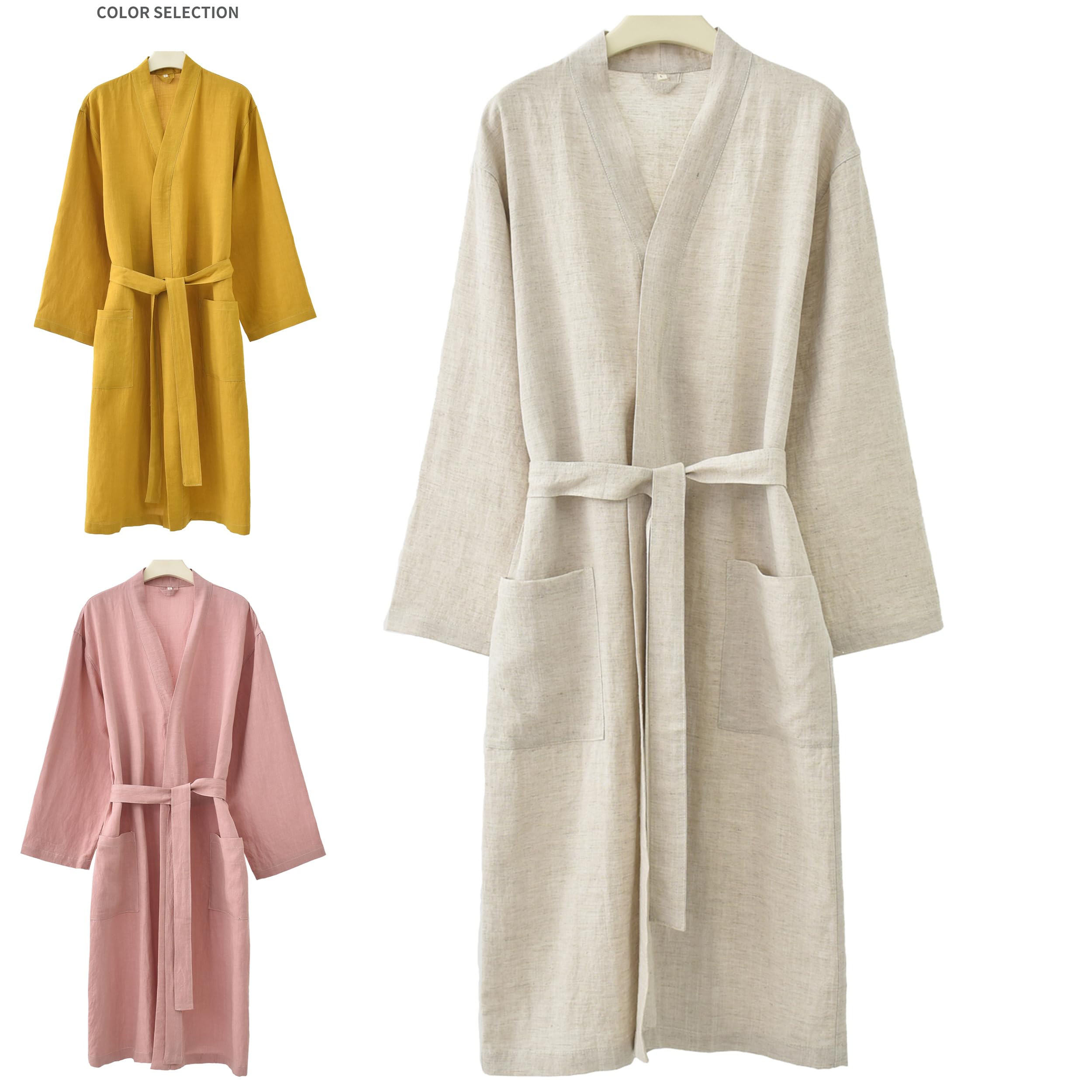 RAKUYUME Peignoir de Bain Femme Homme Unisexe en Lin & Lyocell - Confort Doux Style Kimono pour Couple respirable été
