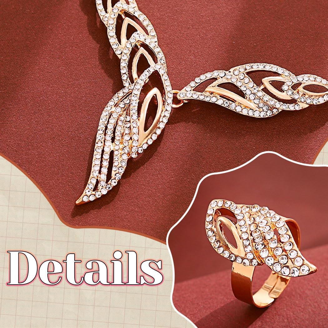 JAKAWIN Leaf Rhinestone Wedding Jewelry Set Gold Prom Bridal Necklace and Earring Bracelet Ring Set for Women - Image 6