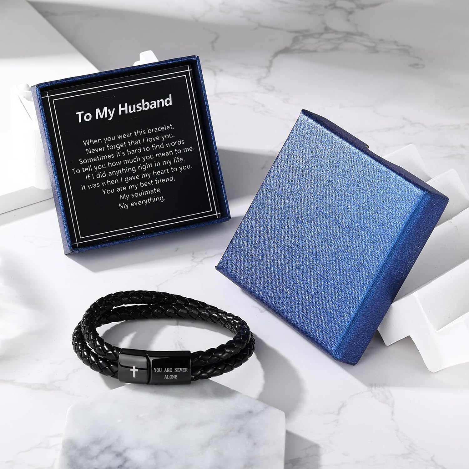 Leather Cross Bracelet for Men Christian Bible Verse Black Stainless Steel Bracelet, Inspirational Birthday Christian Valentine Gifts Ideas for Soulmate Boyfriend Man Dad Husband Grandson Son - Image 5