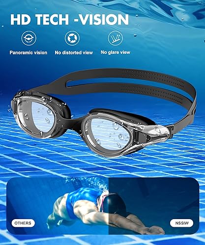 Miniatura 3 de NSSIW Gafas de natación para adultos gafas de piscina para hombres y mujeres con protección UV400 antivaho sin fugas, paquete de 3