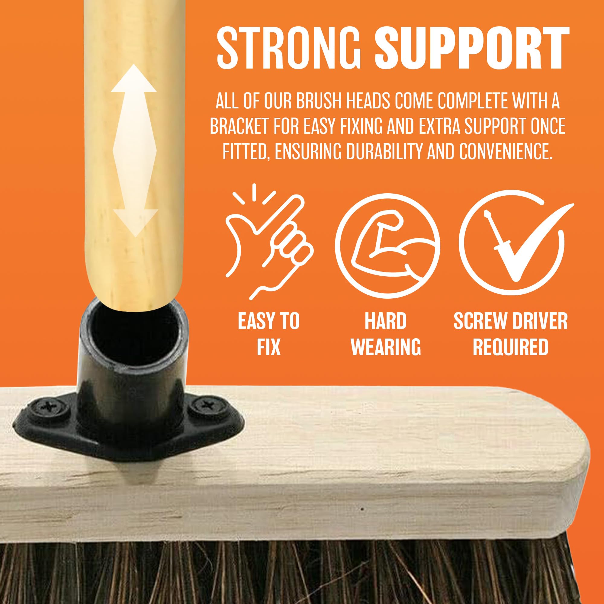 Wooden Broom Indoor Outdoor SWEEPING BRUSH HEAD Soft Hard Yard Garden Natural