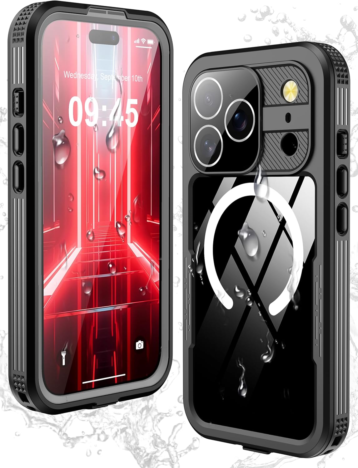 GOLDJU Magnetic for iPhone 17 Pro Case-Waterproof, Built-in Screen & Camera Protector-IP68 Underwater Full Body 16FT Military Dropproof Shockproof Case for 17 Pro 6.3''- Black