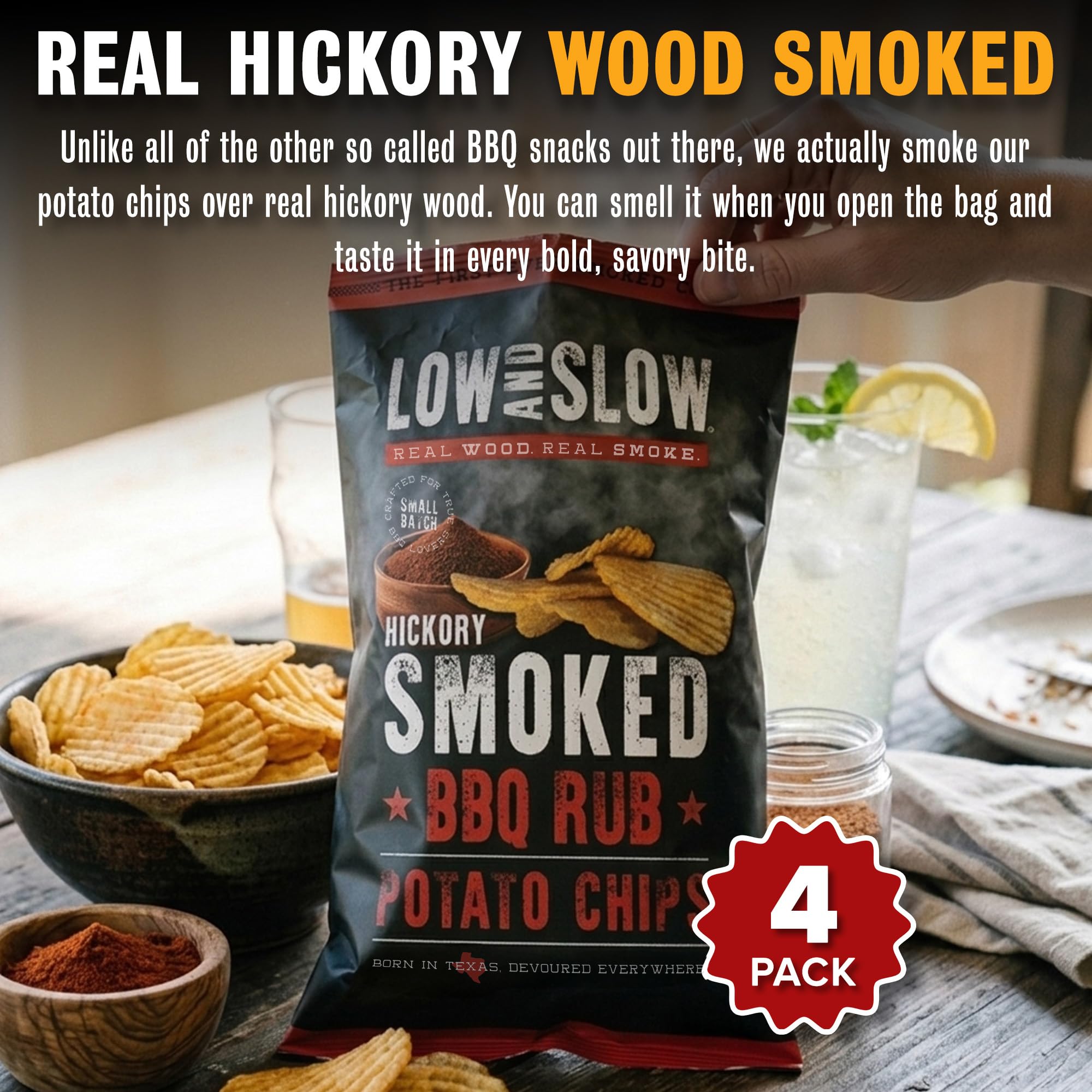 Amazon.com: Low and Slow Hickory Smoked BBQ Rub Potato Chips, Real
