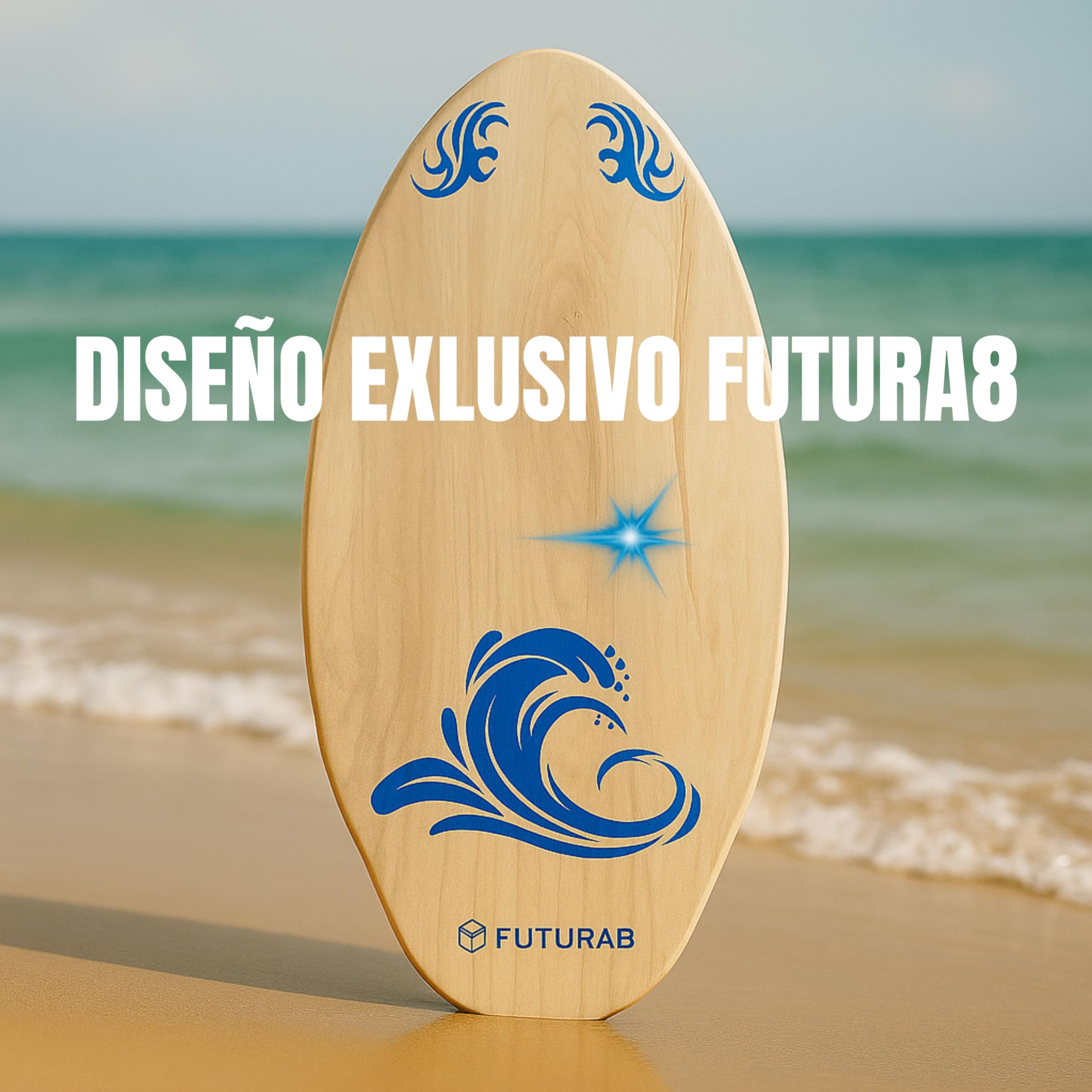 FUTURA8 Skimboard Madera Tabla Deslizante Antideslizante Ligera Resistente al Agua Adultos Principiantes Playa