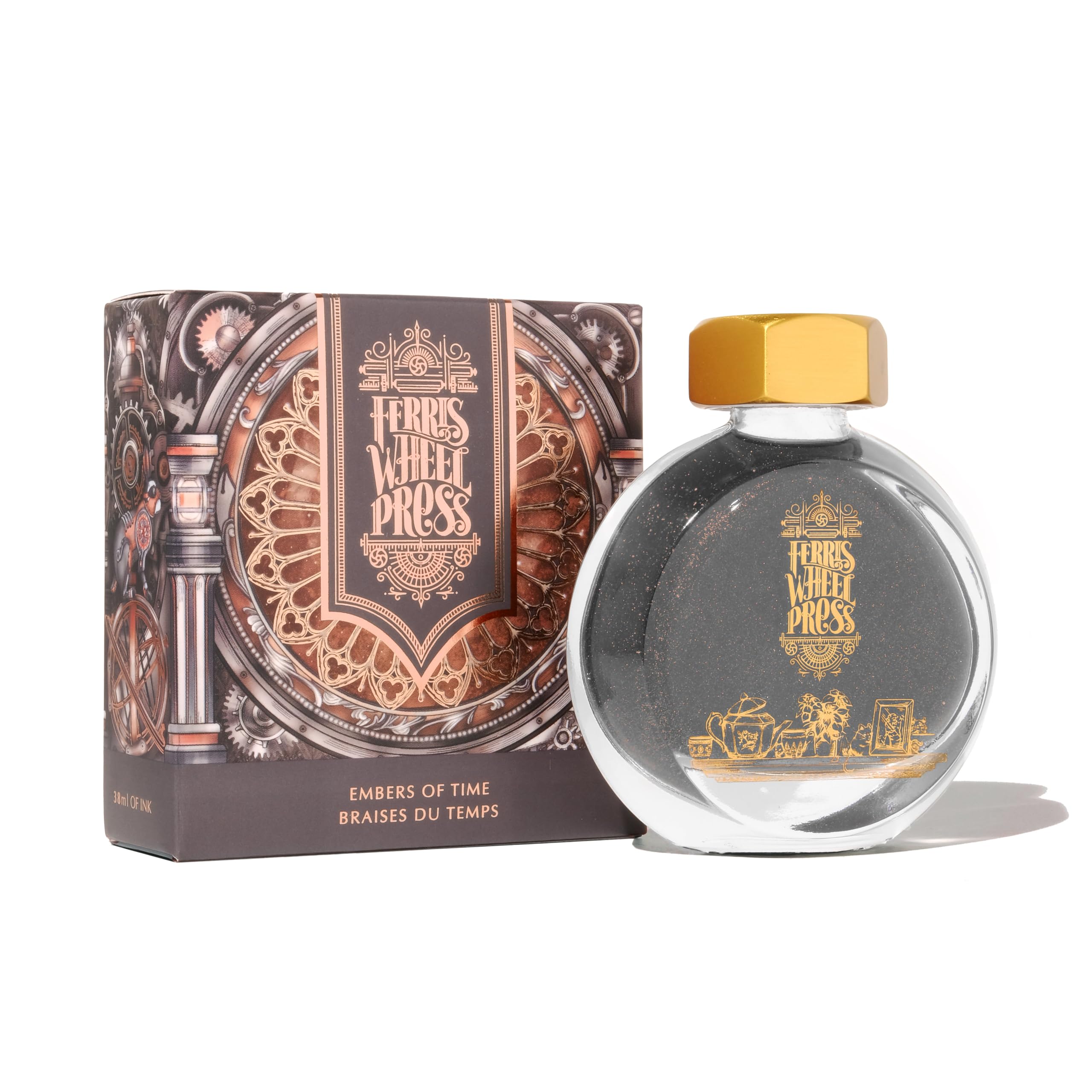 Ferris Wheel Press Ink, Everyday Ink Collection, Embers of Time, Shaded Dark Grey with Rose Gold Shimmer, 38ml Fountain Pen Ink Bottle