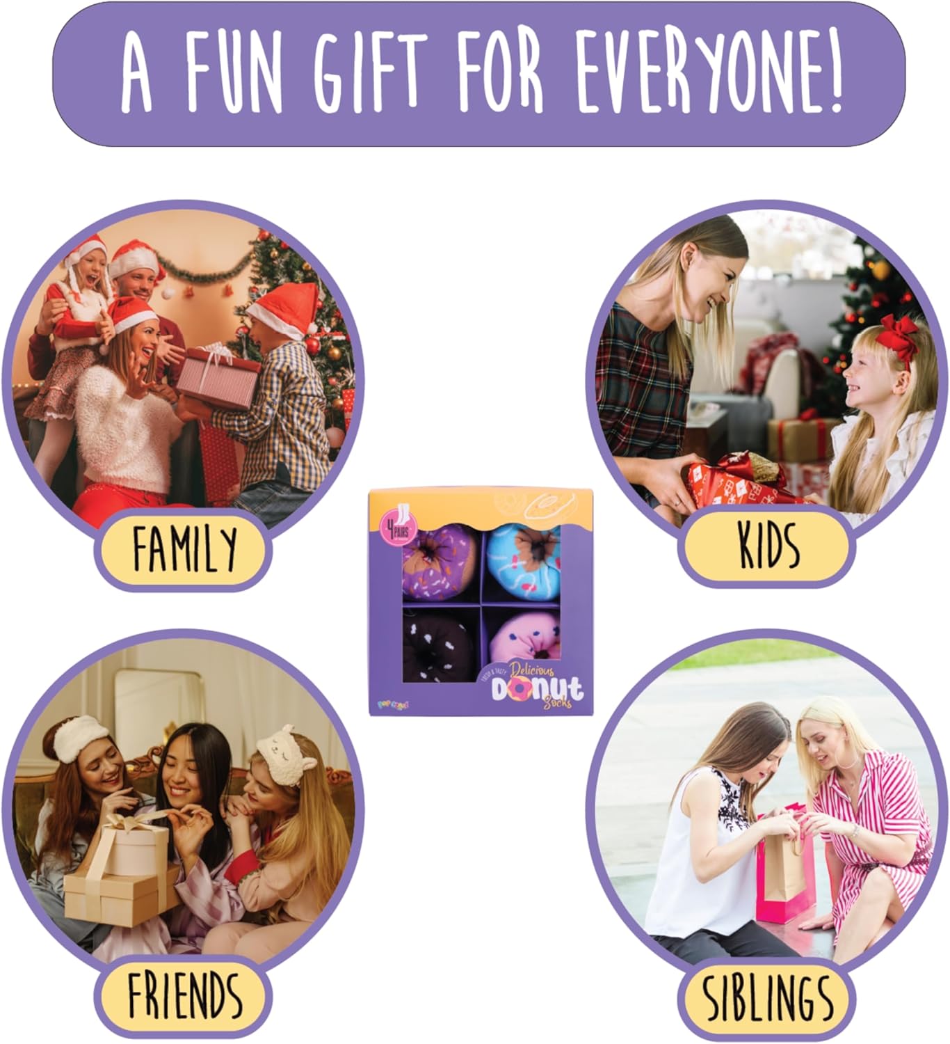 Pop Craze - 2 or 4 Pairs Doughnut Socks in a Box - 1 Size Fits Most. Novelty Food Socks, Funny Gift for Men and Women - Image 6