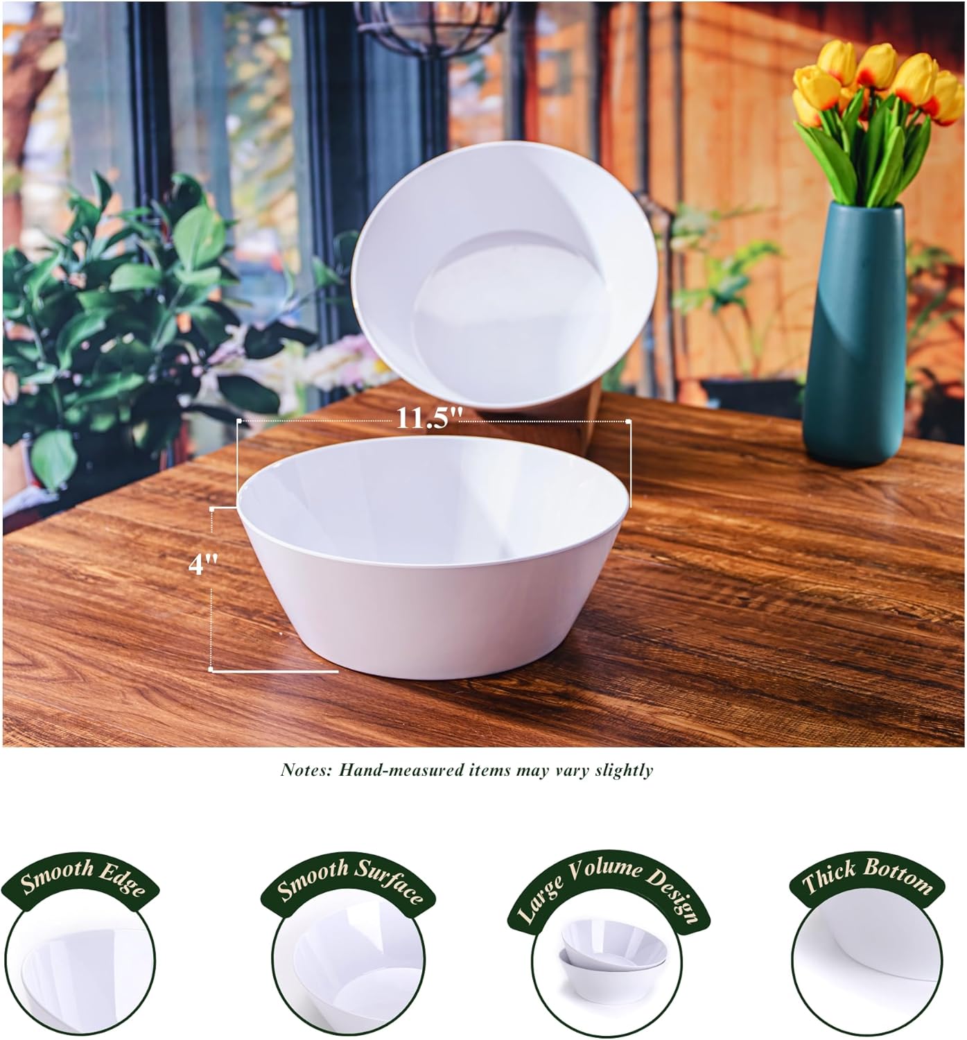 11.5-Inch Melamine Mixing Bowls (Set of 2) - Unbreakable and Reusable Large Serving Bowls, Stackable and Dishwasher-Safe - Versatile for All Meals - Image 3