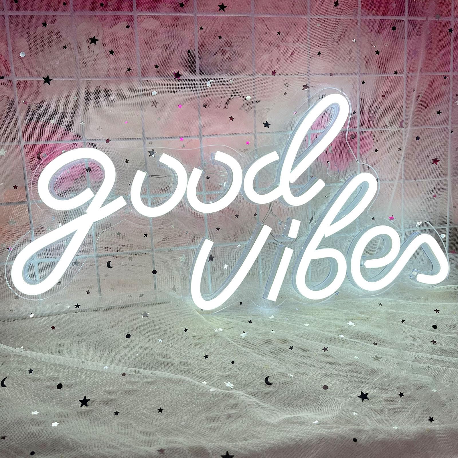 Sponsored Ad - Good Vibes Neon Sign White Good Vibes Neon Lights USB Operated Aesthetic LED Signs for Bedroom Wall Decor Birthday Party Wedding Salon Bar Home Girl Cave