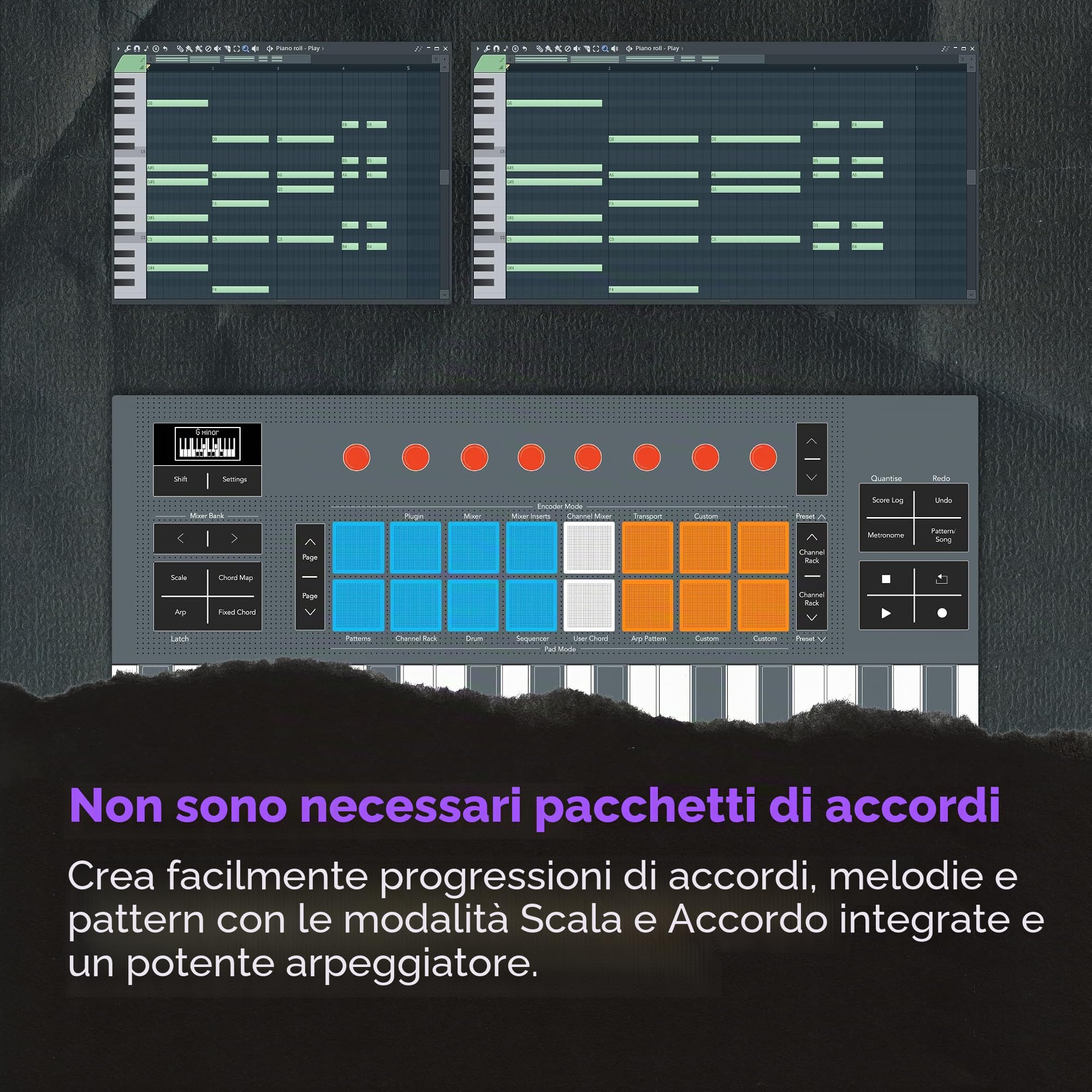Novation FLkey 2 Mini 25 — Controller MIDI a tastiera con 25 tasti mini per principianti di FL Studio. Crea ritmi con USB, cursori di pitch e modulazione, 16 pad, arpeggiatore e sei mesi di FL Studio