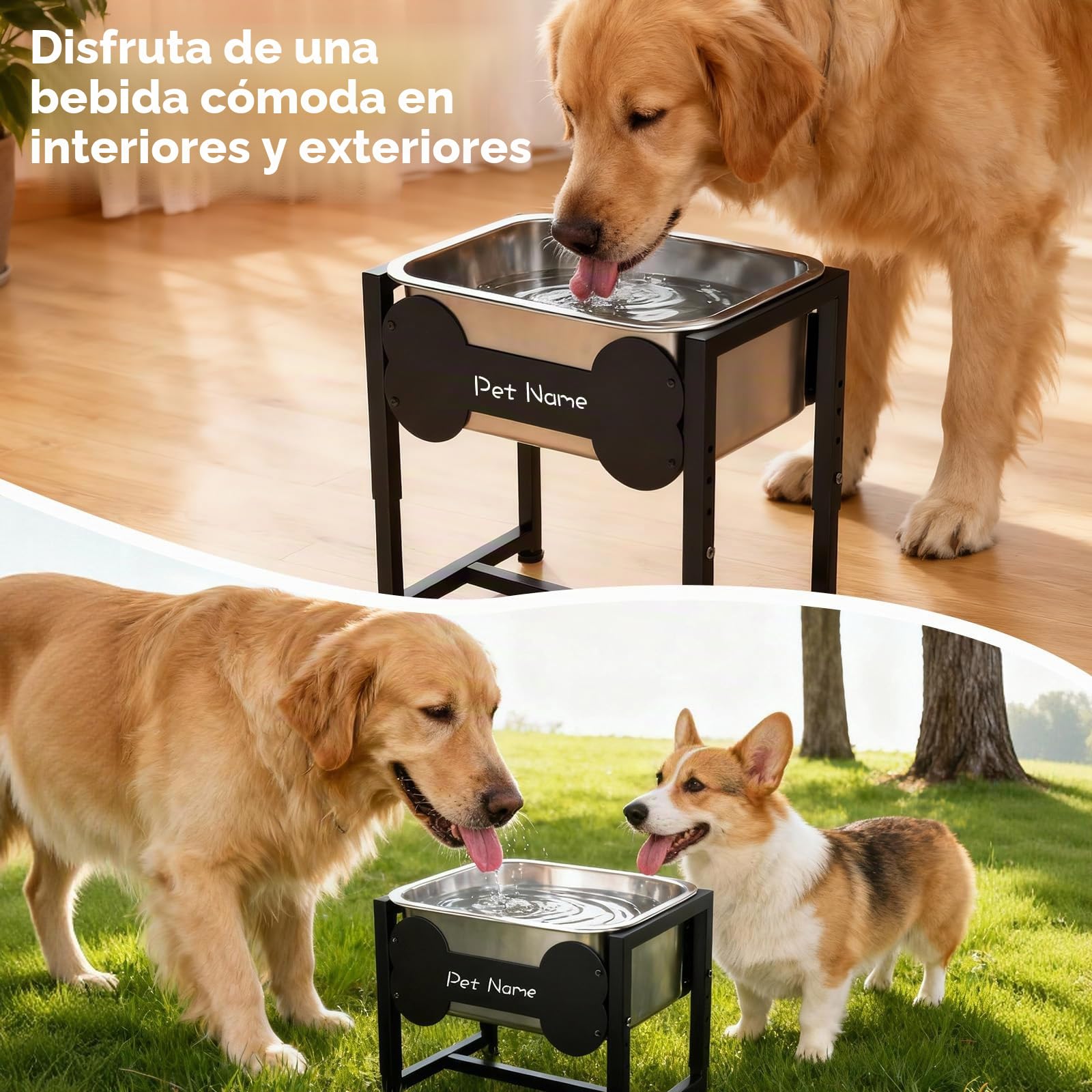 Comedero Elevado para Perros, 9L Bebedero de Acero Inoxidable con Altura Ajustable para Razas Grandes, Cuenco de Agua para Perros con Soporte Metálico, Alivia Presión Articular, Fácil Limpiar