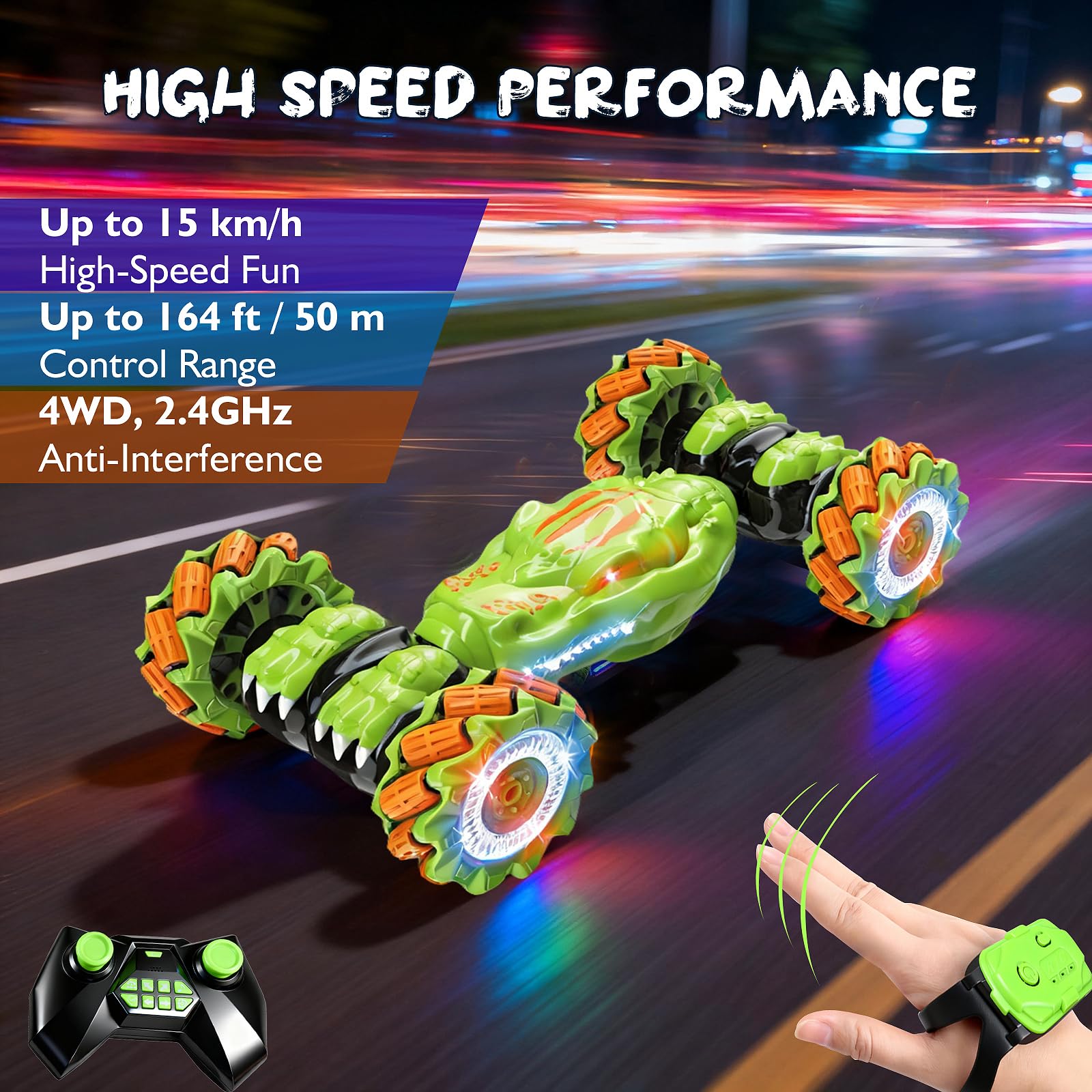 Gesture Sensing RC Stunt Car - Birthday for Boys, 6 7 8-12 13 14+ Year Old, 360 Rotating 4WD Twist Toys, Hand Controlled & Remote Control, with Light & Music