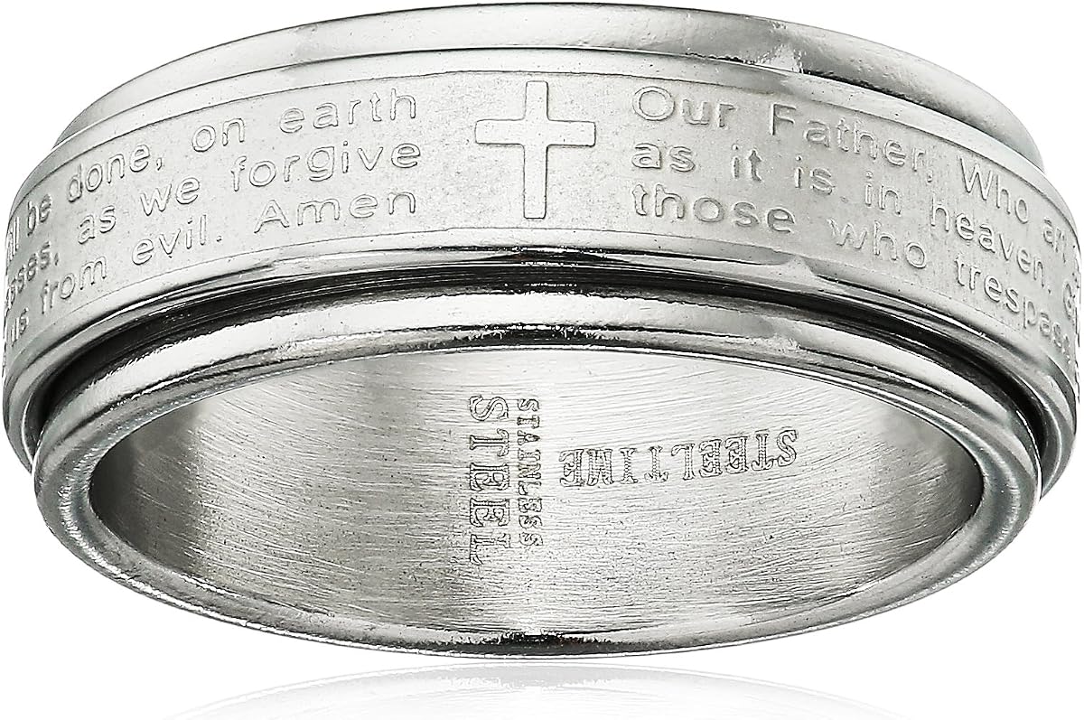 Amazon Essentials Steeltime Men's 18k Gold Plated Our Father Prayer Spinner Band Ring , (previously Amazon Collection)