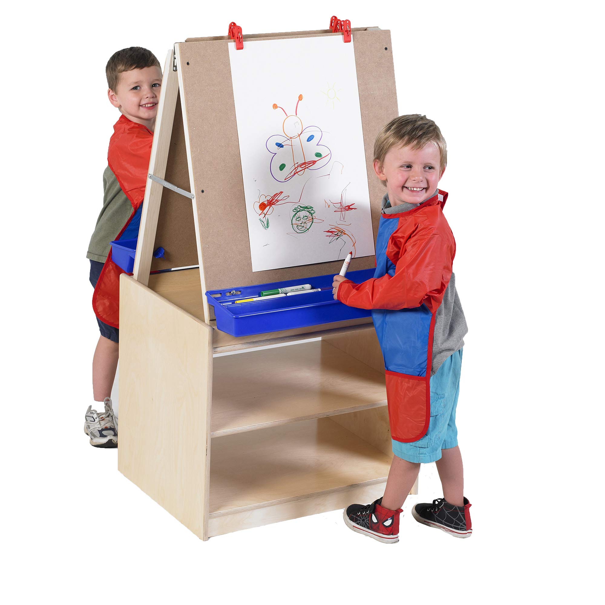 Children's Factory ANG1190 Angeles 2-Station Art Center, Kids Art Easel & Storage Unit, Toddler Classroom Furniture & Organization for Homeschool/Playroom/Daycare/Preschool