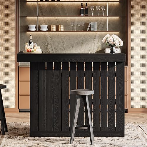 Miniatura 8 de Tribesigns Unidad de bar en forma de L, mesa de bar de licor de esquina de 4 niveles con estantes de almacenamiento y soporte para copas de vino,