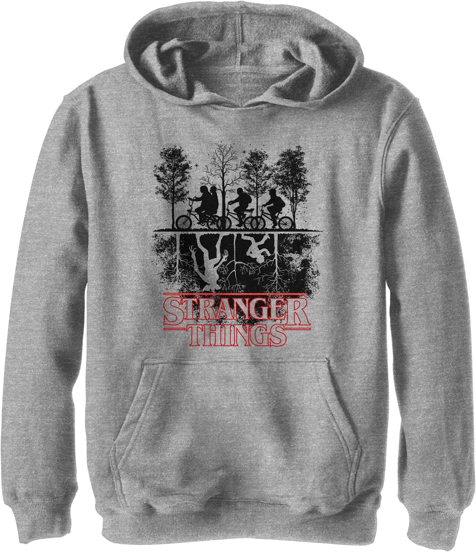 Boy's Stranger Things Biking in Upside Down Character Silhouettes Pull Over Hoodie