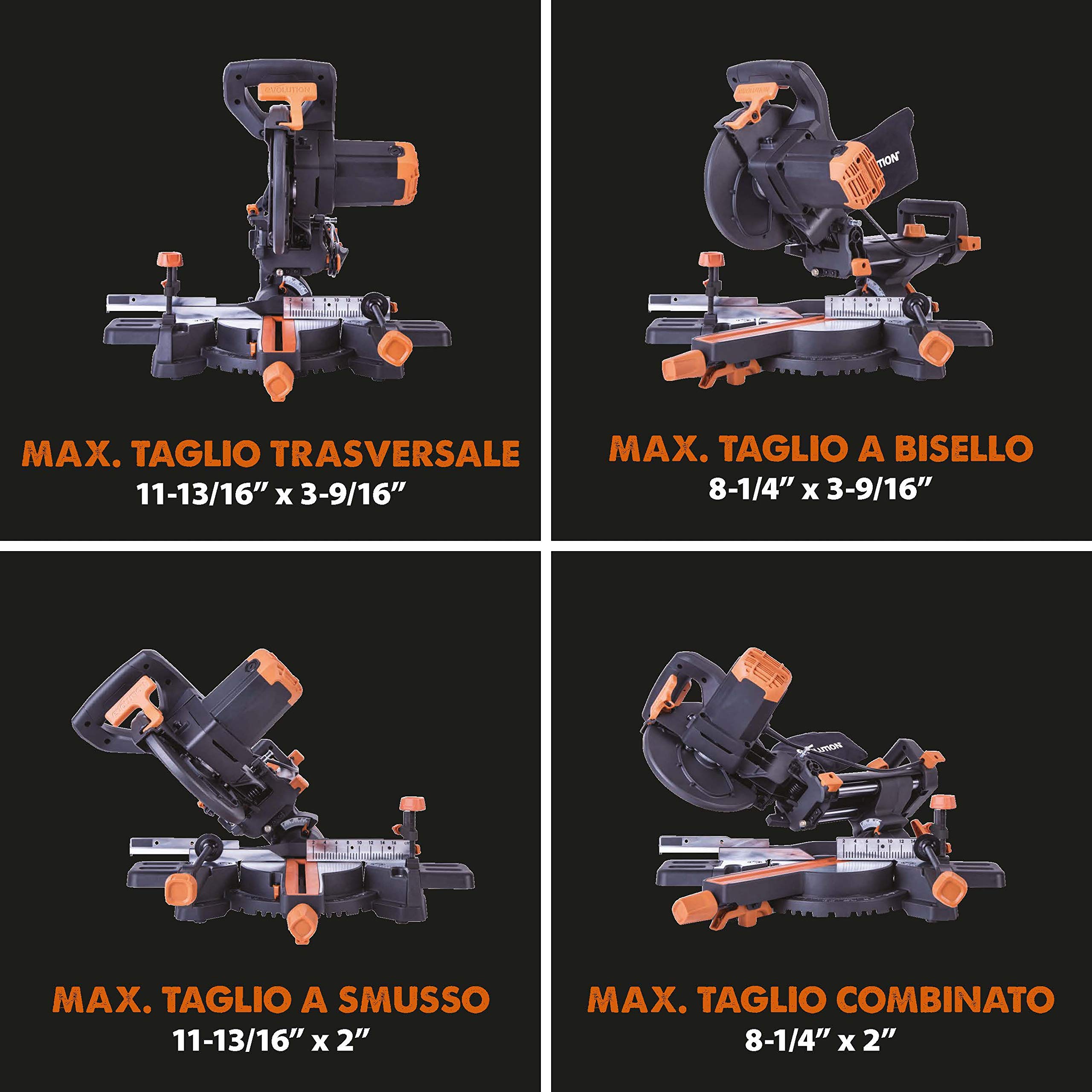 Evolution Power Tools 048-0032A R210SMS-300+ Troncatrice Radiale Scorrevole Multi-Materiale 210 mm con Pacchetto Plus, 230 V