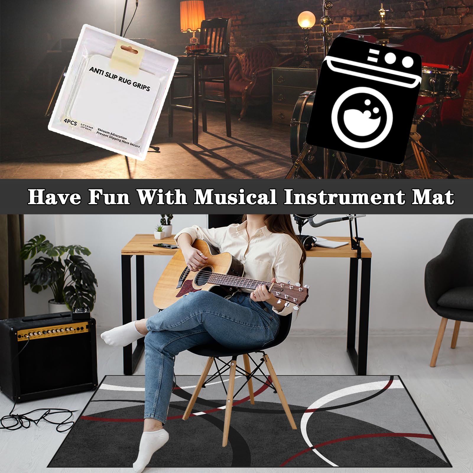 Tappetino Insonorizzato Batteria - Tappeto Professionale per Batteria e Strumenti a Percussione - Carpet Drum Mat - Tappeto per Batteria - Tappeto Antiscivolo Batteria Elettronica 100 x 80 cm