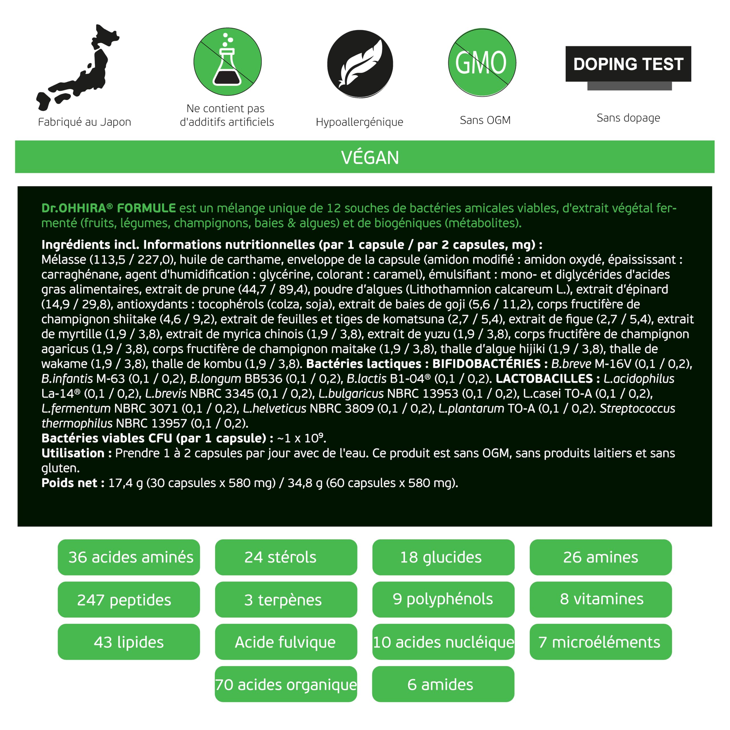 STANDARD Probiotiques Santé Intestinale OM-X® 60 Gélules | Prébiotiques, Postbiotiques, 3 Ans Fermentation, 12 Cultures Vivantes, flore intestinale, 14 base de plantes légumes, fruits