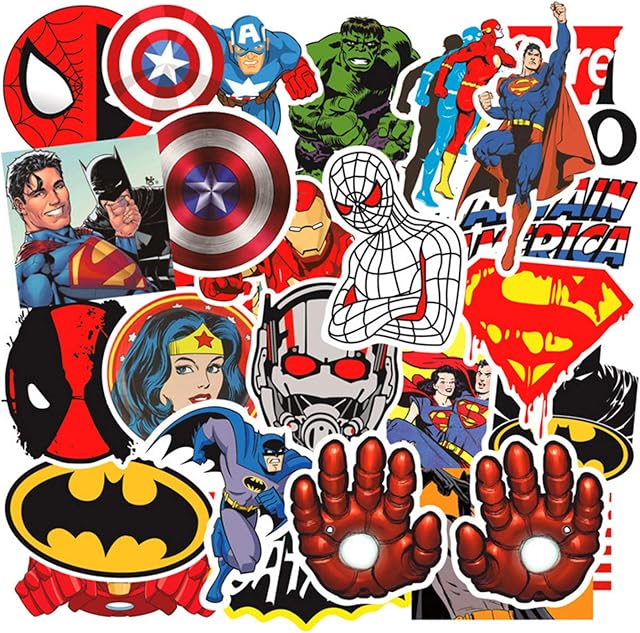 Kaderas 50 Superhero Stickers for Laptop Bike Scooter Skateboard, Vinyl Marvel Stickers for Teens Boys Girls Children Adults (Super A)