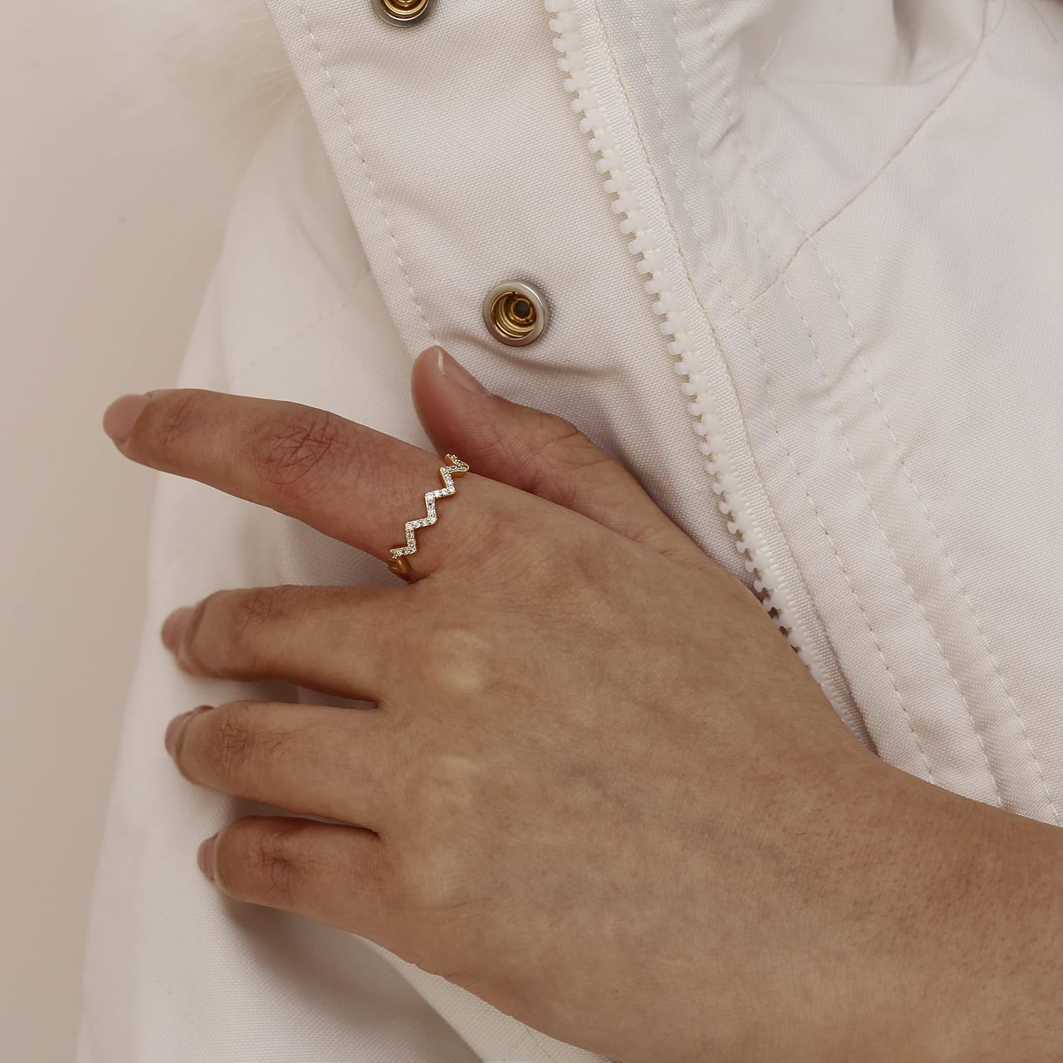 ASCOMY Adjustable Stacking Rings for Women 14K Gold Plated Dainty Cubic Zirconia CZ Wave Opal Stackable Ring Cute Evil Eye Opening Finger Ring Everyday Jewelry Gifts for Women - Image 3