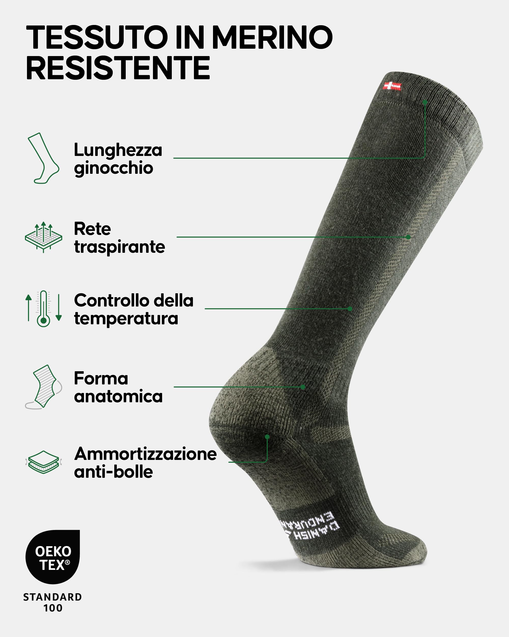 DANISH ENDURANCE Calze Lunghe da Trekking in Lana Merino, Calzini Anti Vesciche, da Uomo e Donna