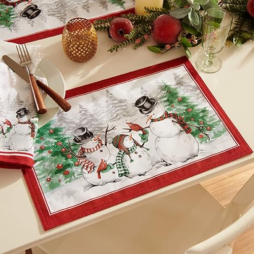 Miniatura 7 de Elrene Home Fashions Juego de 4 servilletas de copo de nieve de muñeco de nieve de invierno de 17 x 17 pulgadas