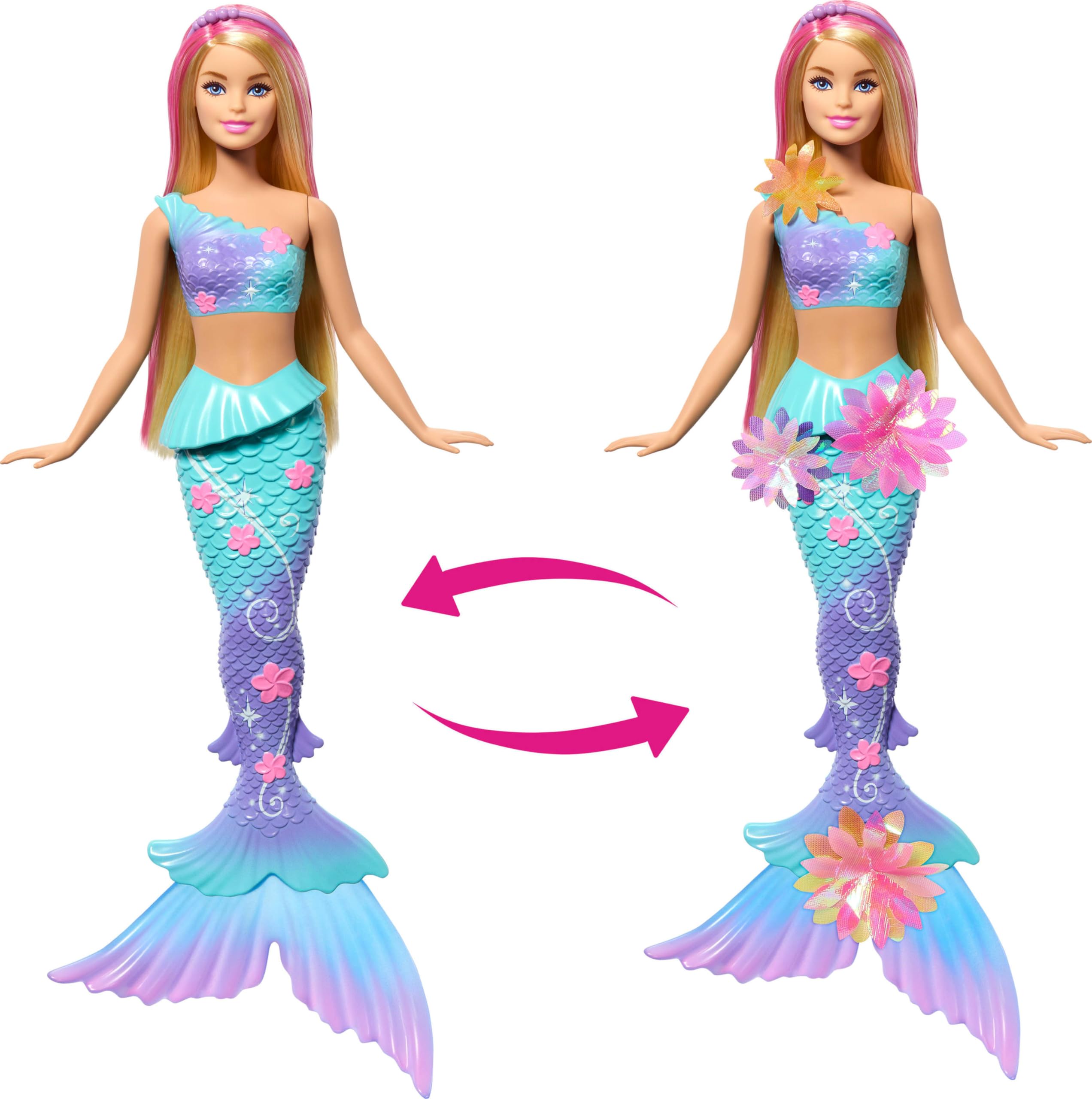 Barbie Mermaid Toy Dolls with Surprise Magic Blooming Flowers Feature, Ombre Tails, Pearl Headband Accessory & Long Blonde Hair with Pink Highlights