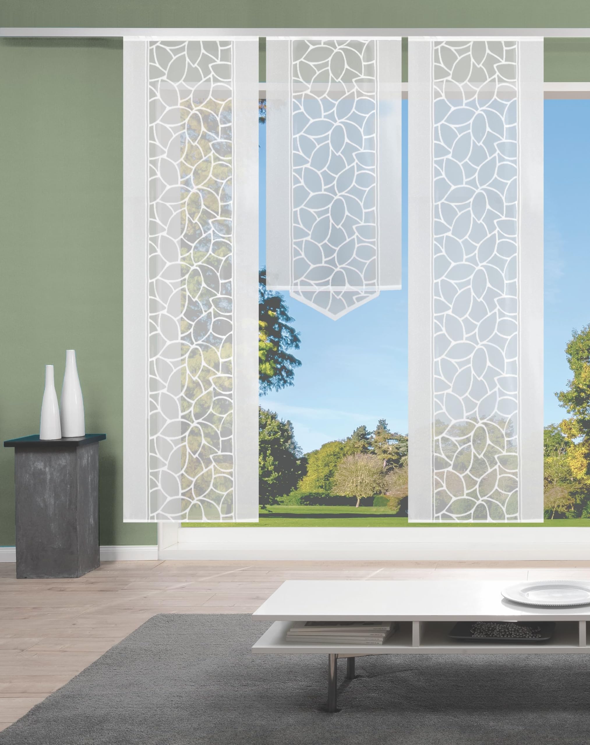 Home Fashion 88234-101 | 3er-Set SCHIEBEGARDINEN | Jacquard, Farbe: weiß, Maße: 2X 245x57 cm und 1x 145x57 cm